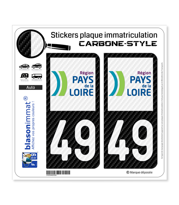 49 Pays de la Loire - LT Carbone-Style | Stickers plaque immatriculation