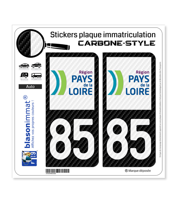 85 Pays de la Loire - LT Carbone-Style | Stickers plaque immatriculation
