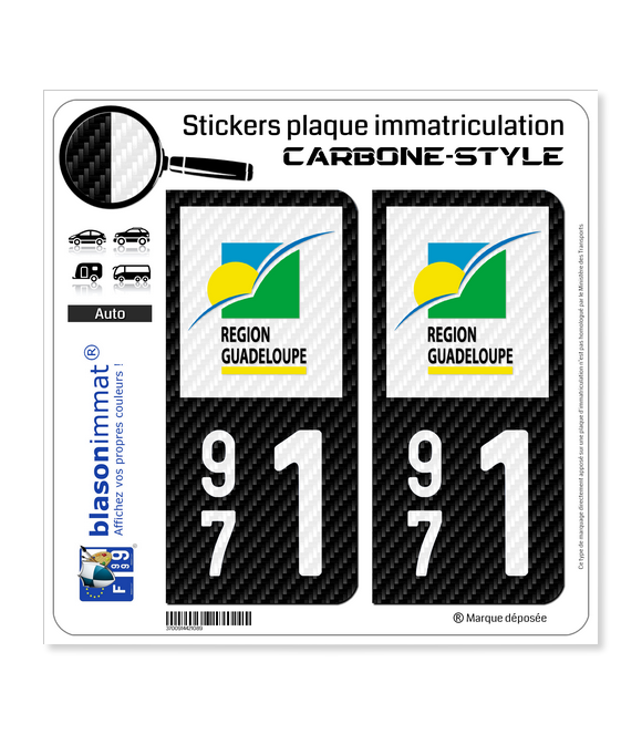971 Guadeloupe - LT Carbone-Style | Stickers plaque immatriculation