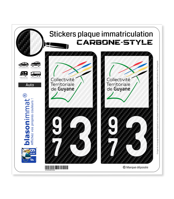 973 Guyane - LT II Carbone-Style | Stickers plaque immatriculation
