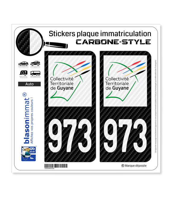 973-H Guyane - LT II Carbone-Style | Stickers plaque immatriculation
