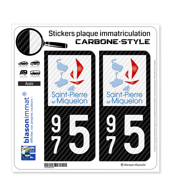 975 Saint-Pierre et Miquelon - COM Carbone-Style | Stickers plaque immatriculation