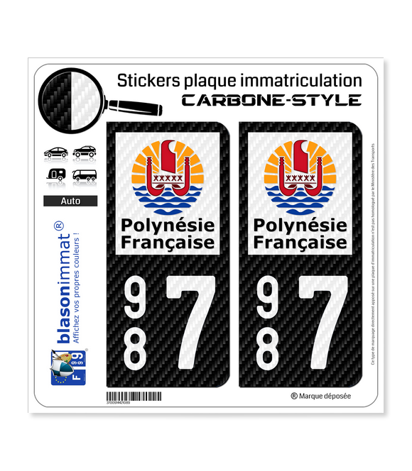 987 Polynésie Française - COM Carbone-Style | Stickers plaque immatriculation