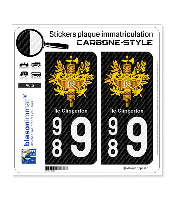 989 Ile Clipperton - COM Carbone-Style | Stickers plaque immatriculation