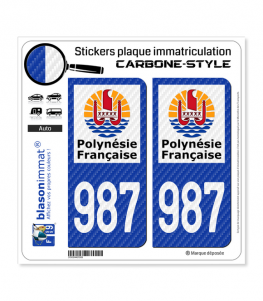 987-H Polynésie Française - COM Carbone-Style | Stickers plaque immatriculation