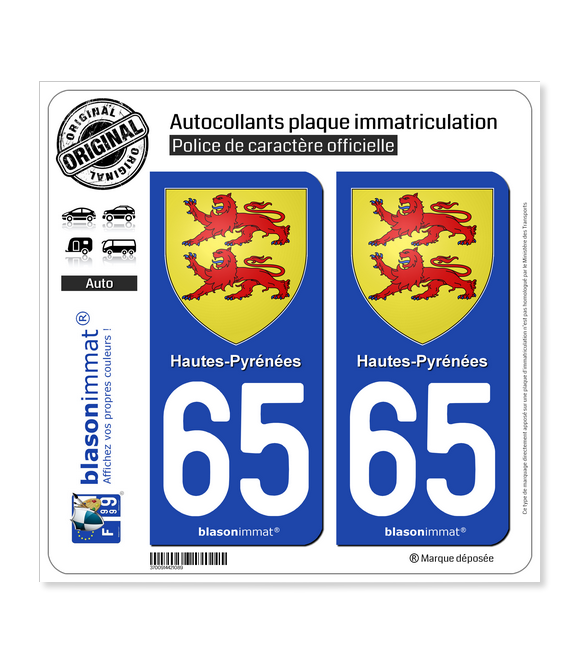 65 Hautes-Pyrénées - Armoiries | Autocollant plaque immatriculation
