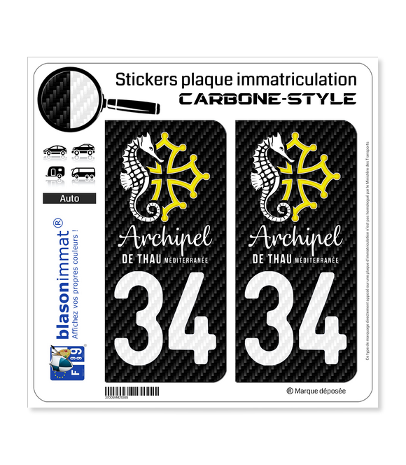 34 Thau Archipel - Carbone-Style | Stickers plaque immatriculation