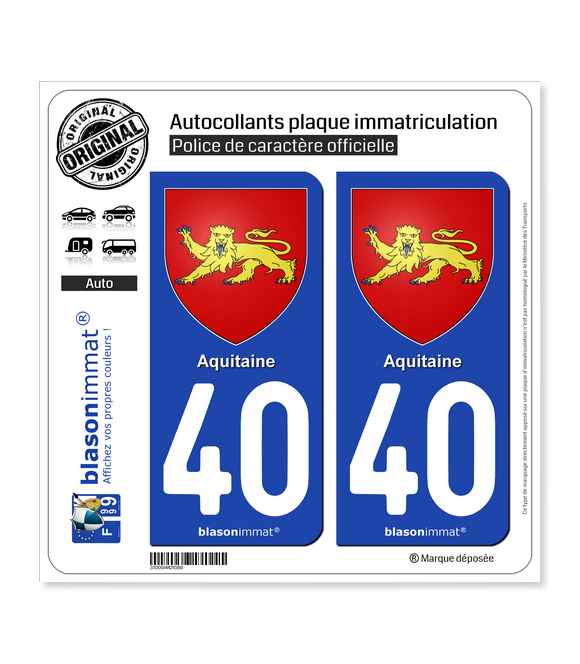 40 Aquitaine - Armoiries | Autocollant plaque immatriculation