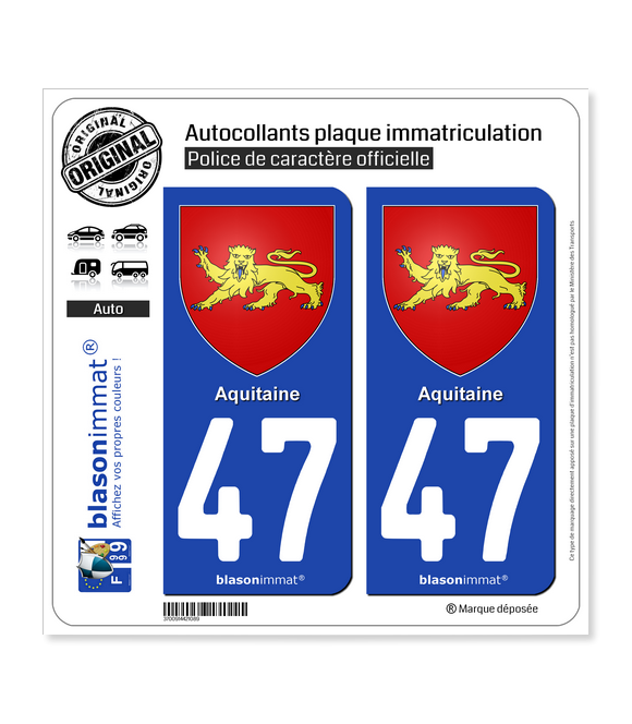 47 Aquitaine - Armoiries | Autocollant plaque immatriculation