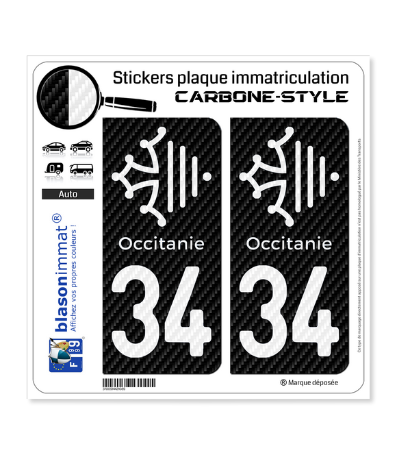 34 Occitanie Croix - Carbone-Style | Stickers plaque immatriculation