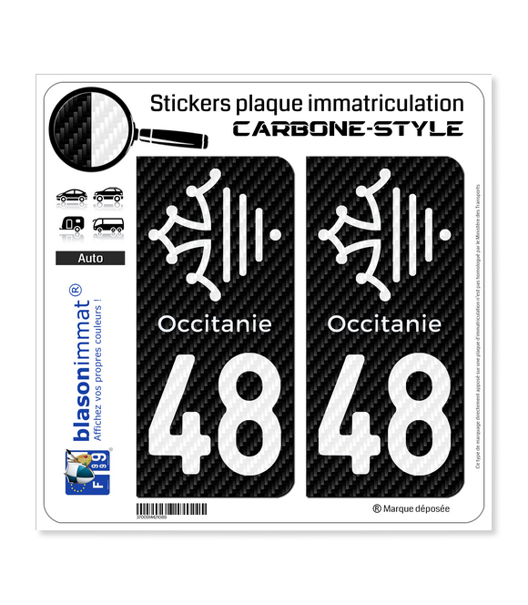 48 Occitanie Croix - Carbone-Style | Stickers plaque immatriculation