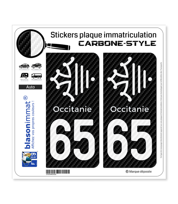 65 Occitanie Croix - Carbone-Style | Stickers plaque immatriculation