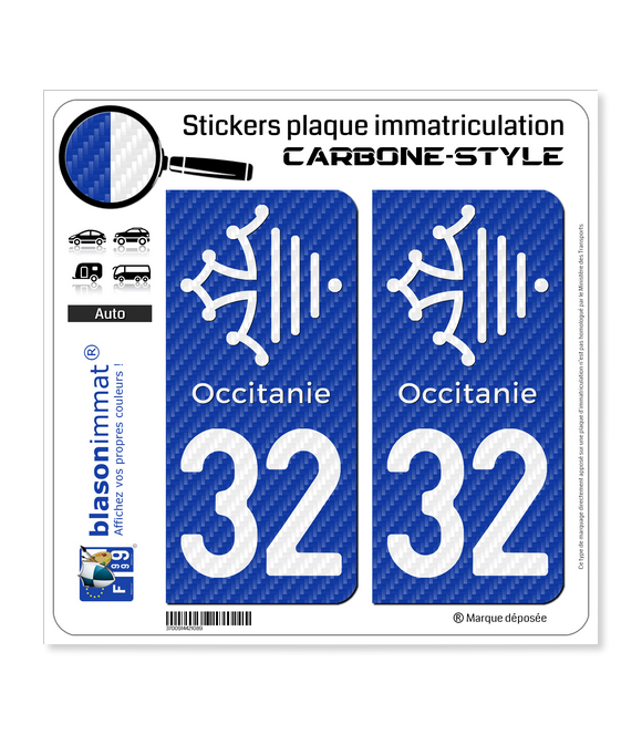 Stickers Plaque Immatriculation Région Sud - 2 Pièces, Style Carbone Blanc, Vinyle Haute Définition, Fabriqué En France