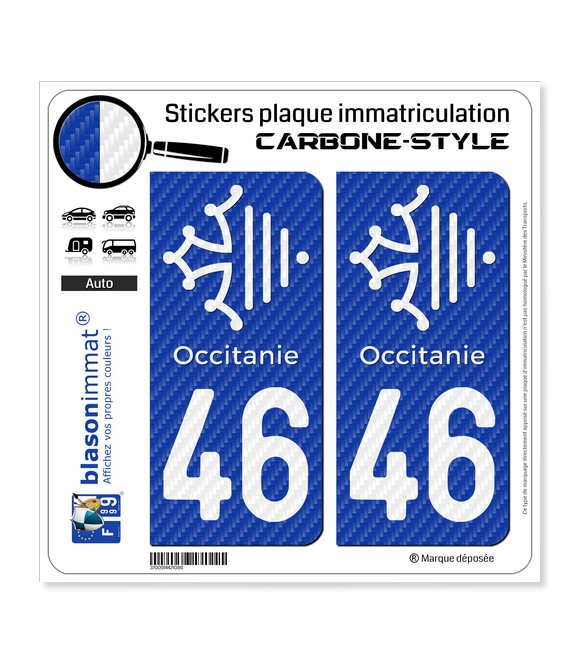 2 Stickers Décoratifs Région Occitanie Pour Plaque D'Immatriculation - Style Carbone Bi-Ton - Vinyle Haute Durabilité