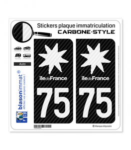 75 Île-de-France - Black Carbone-Style | Stickers plaque immatriculation