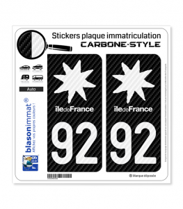 92 Île-de-France - Black Carbone-Style | Stickers plaque immatriculation