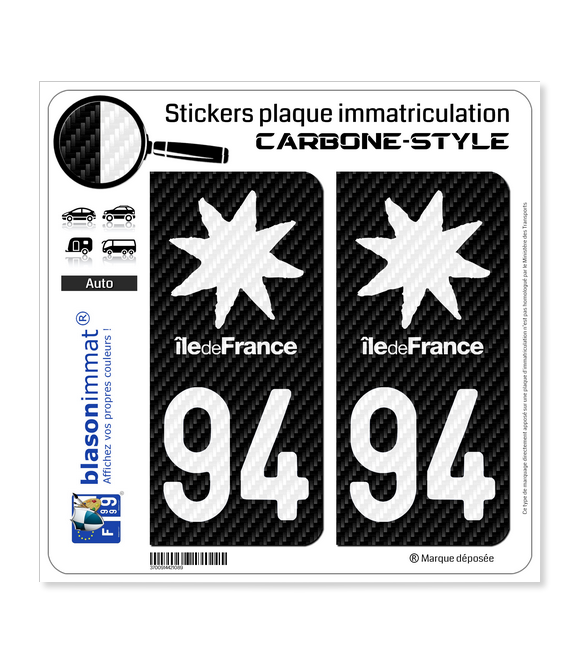 94 Île-de-France - Black Carbone-Style | Stickers plaque immatriculation