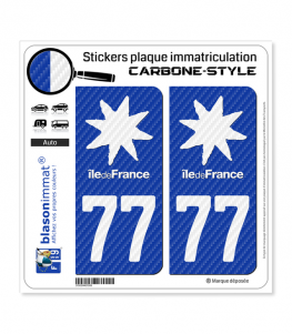 77 Île-de-France - Black Carbone-Style | Stickers plaque immatriculation