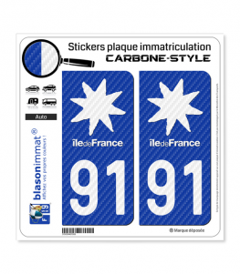 91 Île-de-France - Black Carbone-Style | Stickers plaque immatriculation