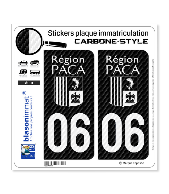 06 PACA - White Carbone-Style | Stickers plaque immatriculation