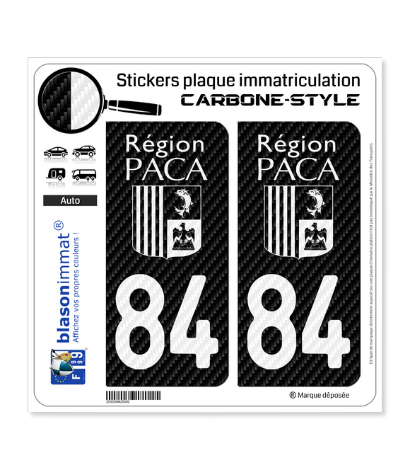 84 PACA - White Carbone-Style | Stickers plaque immatriculation