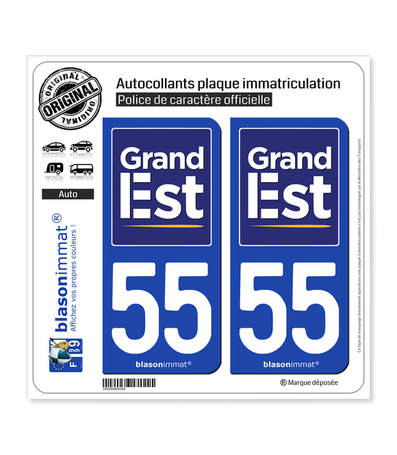 55 Grand Est - Région | Autocollant plaque immatriculation