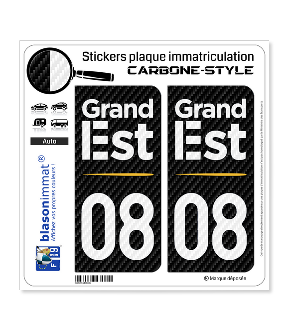 08 Grand Est - Région Carbone-Style | Stickers plaque immatriculation