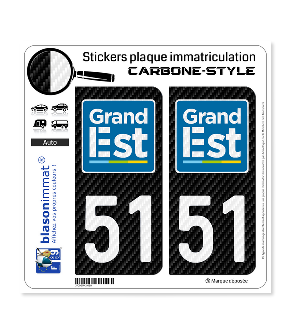 51 Grand Est - LT Carbone-Style | Stickers plaque immatriculation