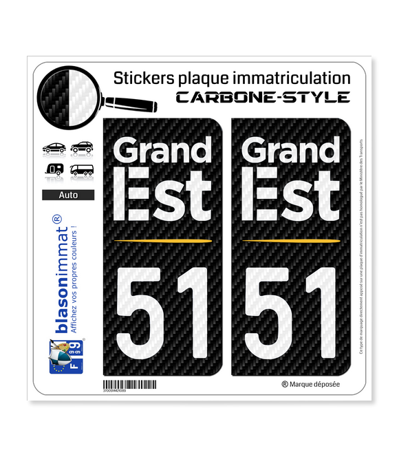 51 Grand Est - Région Carbone-Style | Stickers plaque immatriculation
