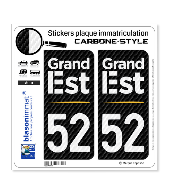 52 Grand Est - Région Carbone-Style | Stickers plaque immatriculation