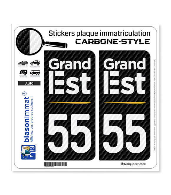 55 Grand Est - Région Carbone-Style | Stickers plaque immatriculation