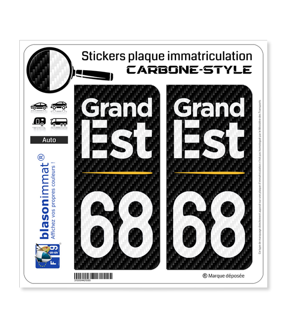 68 Grand Est - Région Carbone-Style | Stickers plaque immatriculation