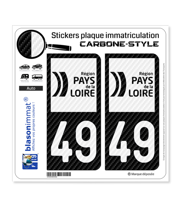 49 Pays de la Loire - LT bi-ton Carbone-Style | Stickers plaque immatriculation