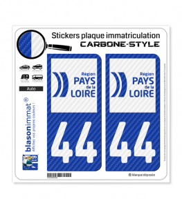 44 Pays de la Loire - LT bi-ton Carbone-Style | Stickers plaque immatriculation