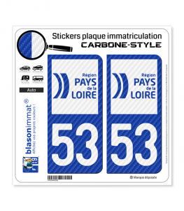 53 Pays de la Loire - LT bi-ton Carbone-Style | Stickers plaque immatriculation