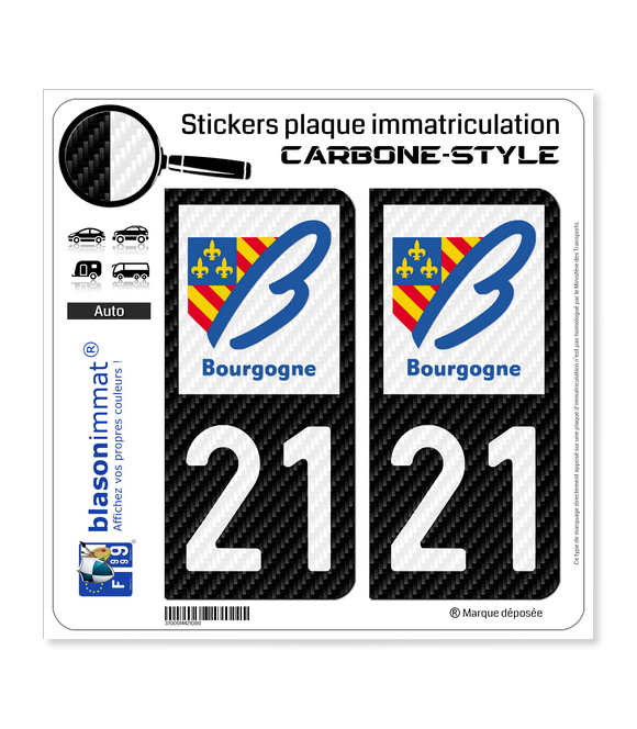 21 Bourgogne - LT Carbone-Style | Stickers plaque immatriculation