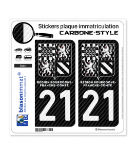 2 Stickers Style Plaque Immatriculation Blason Bourgogne-Franche-Comté Département 21 - Neufs