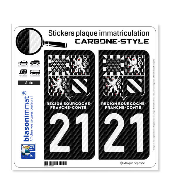 21 Bourgogne-Franche-Comté - LT II bi-ton Carbone-Style | Stickers plaque immatriculation