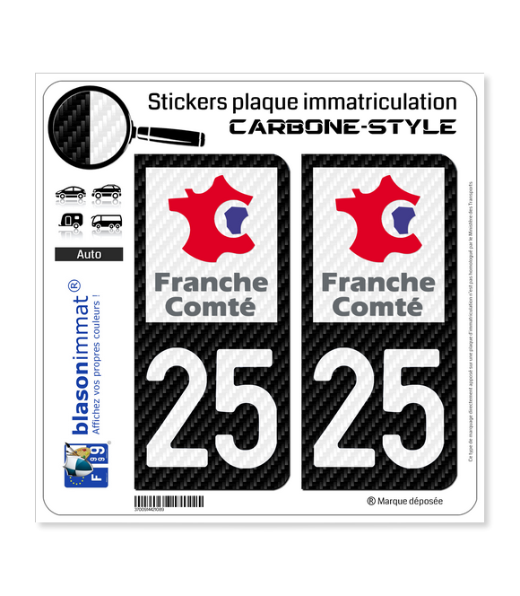 25 Franche-Comté - LT Carbone-Style | Stickers plaque immatriculation