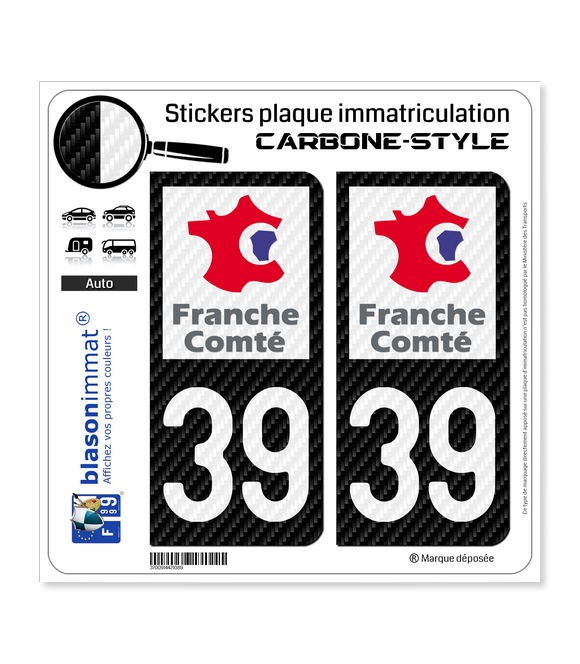 39 Franche-Comté - LT Carbone-Style | Stickers plaque immatriculation