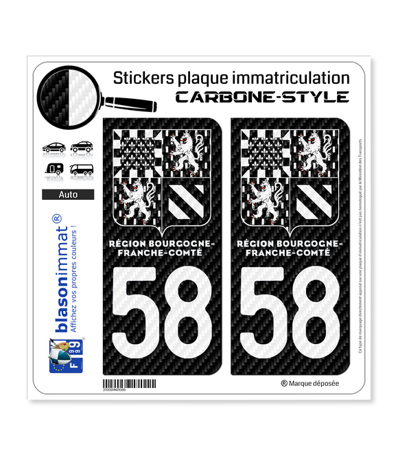 58 Bourgogne-Franche-Comté - LT II bi-ton Carbone-Style | Stickers plaque immatriculation
