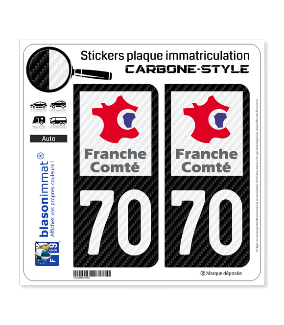 70 Franche-Comté - LT Carbone-Style | Stickers plaque immatriculation