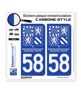 Lot De 4 Autocollants Plaque Immatriculation Département 58 Nièvre (Bourgogne) - Noir & F, Dimensions 45x100 Mm