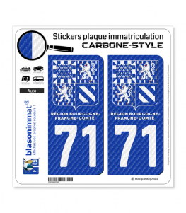71 Bourgogne-Franche-Comté - LT II bi-ton Carbone-Style | Stickers plaque immatriculation