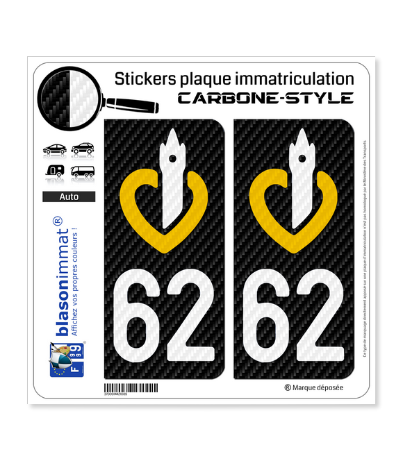 62 Nord-Pas de Calais - LT Carbone-Style | Stickers plaque immatriculation