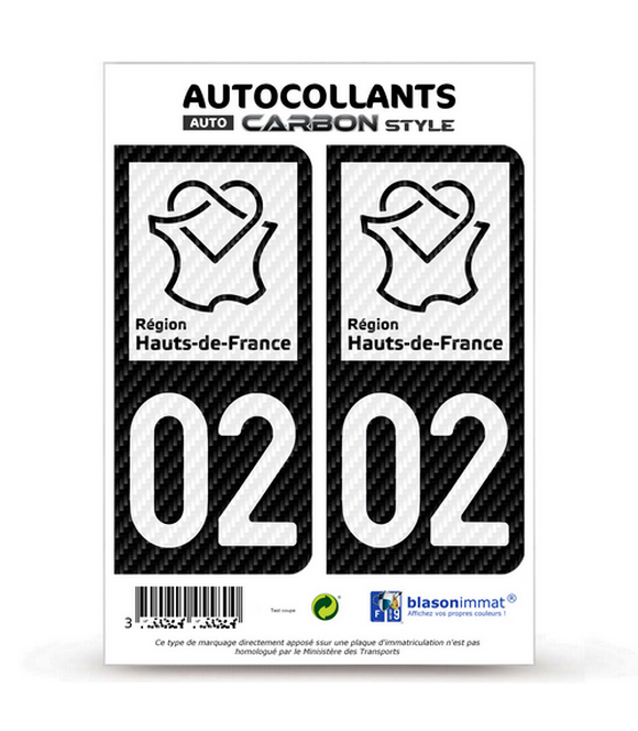 02 Hauts-de-France - LT bi-ton Carbone-Style | Stickers plaque immatriculation