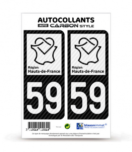 59 Hauts-de-France - LT bi-ton Carbone-Style | Stickers plaque immatriculation