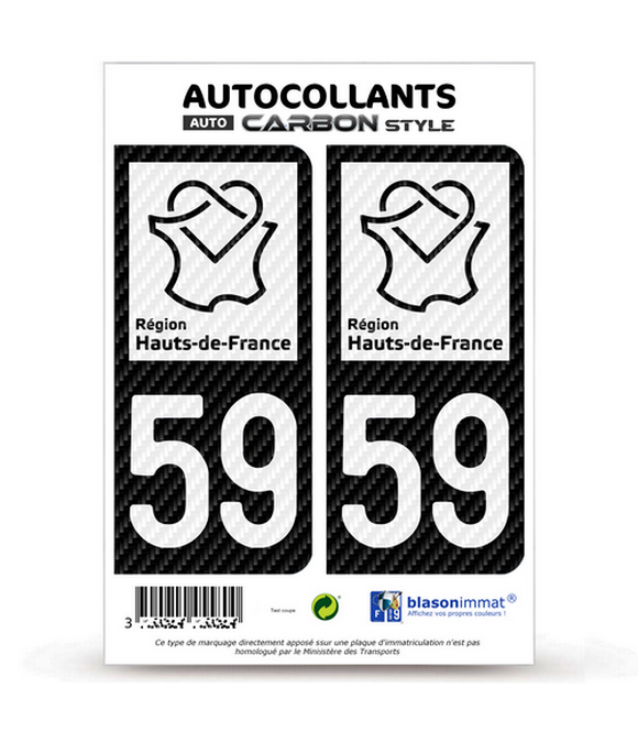 59 Hauts-de-France - LT bi-ton Carbone-Style | Stickers plaque immatriculation