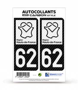 62 Hauts-de-France - LT bi-ton Carbone-Style | Stickers plaque immatriculation