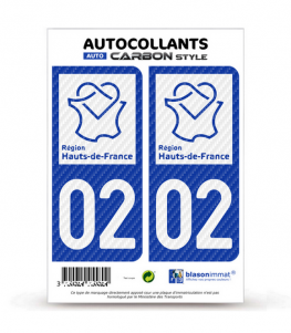 02 Hauts-de-France - LT bi-ton Carbone-Style | Stickers plaque immatriculation